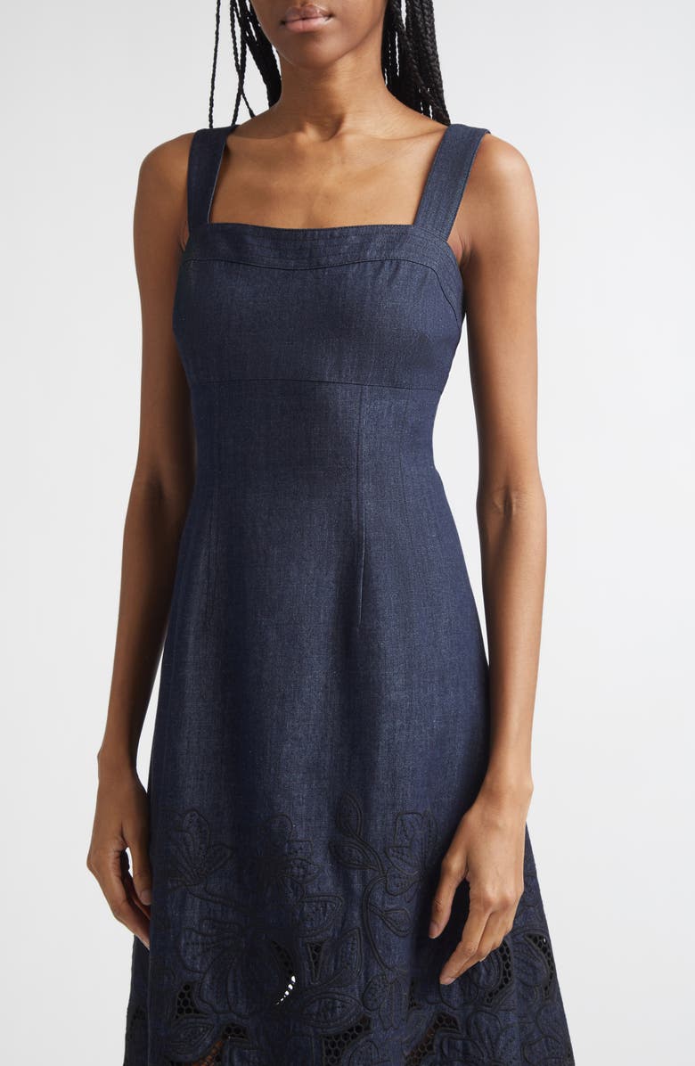 Veronica Beard Rosaura Eyelet Embroidery Denim Dress, Alternate, color, Indigo Rinse