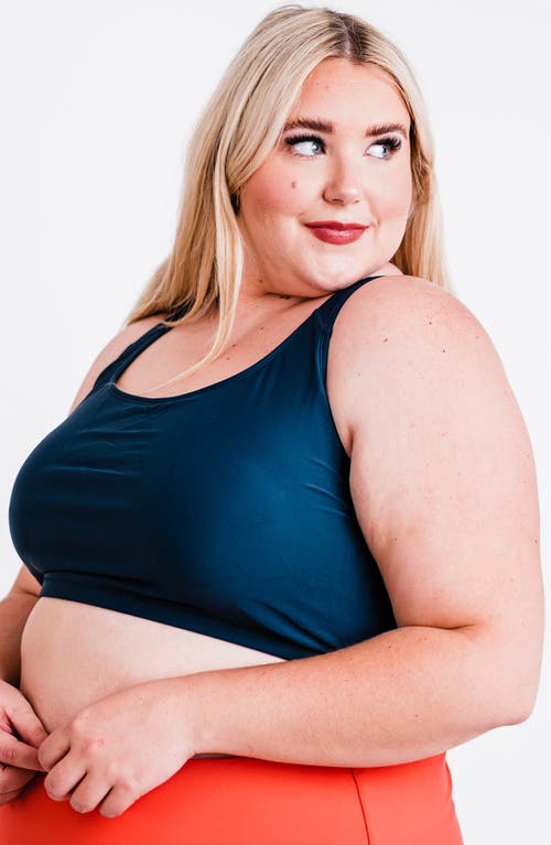 Calypsa Plus Size Racerback Swim Bra With Removable Cups In Blue