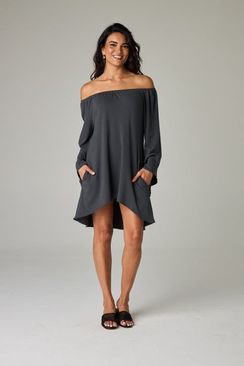 Peyto Eco-Luxe Rib Off-Shoulder Flutter Tunic/Dress - Ultra-Luxe Flow