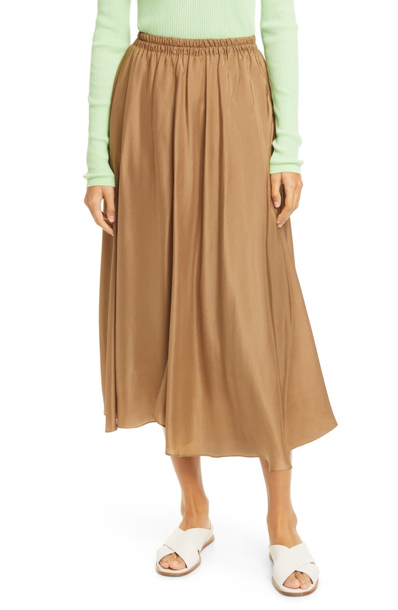Vince Gathered Silk Midi Skirt, Main, color, 