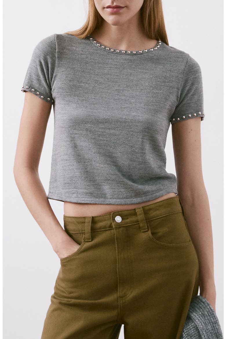 Studded Short Sleeve Sweater, Main, color, MEDIUM HEATHER GREY