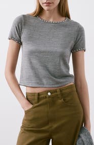 MANGO Studded Short Sleeve Sweater