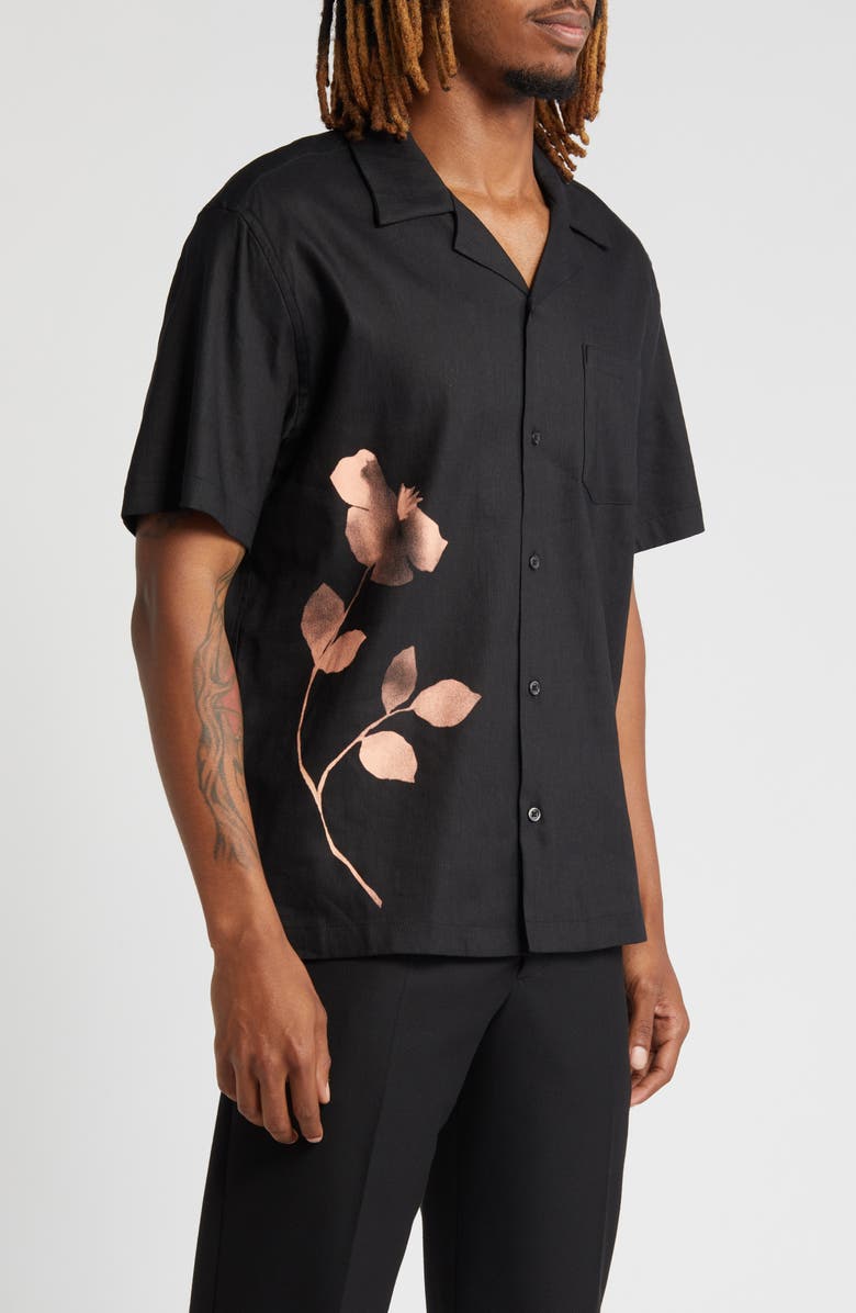 Saturdays NYC Canty Floral Impressions Linen Blend Camp Shirt, Alternate, color, 