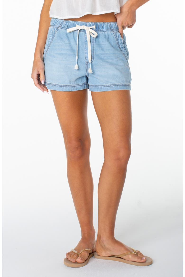 Paddle On Tie Waist Denim Shorts, Main, color, STRANDED