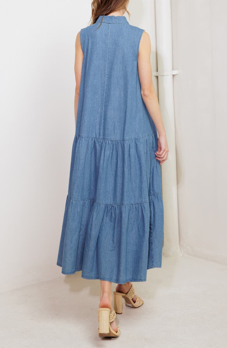 FREEMARKET Ruffle Tiered Denim Shirtdress, Alternate, color, Denim Blue