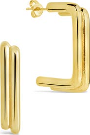 Sterling Forever Baguette Hoop Earrings