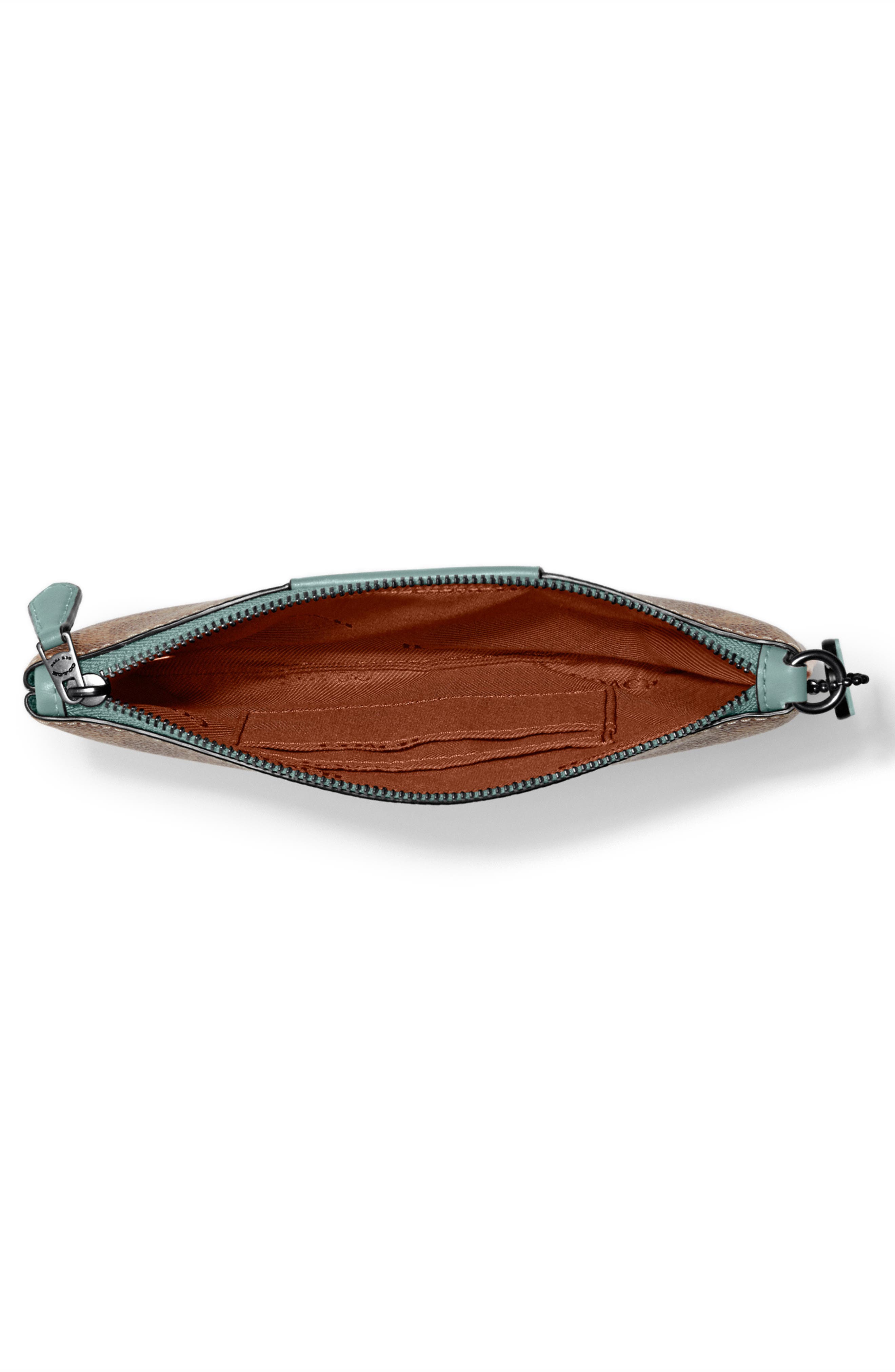 Small Signature Canvas & Leather Wristlet, Alternate, color, TAN AQUA