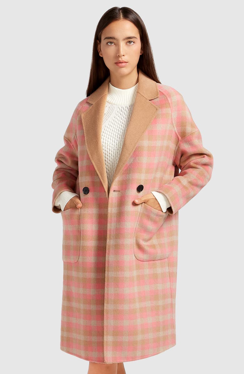 Belle & Bloom Publisher Plaid Double Breasted Wool Blend Coat, Alternate, color, Iced Vovo