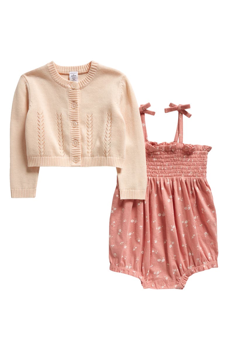 Nordstrom Floral Cotton Bubble Romper & Cardigan Set, Main, color, 