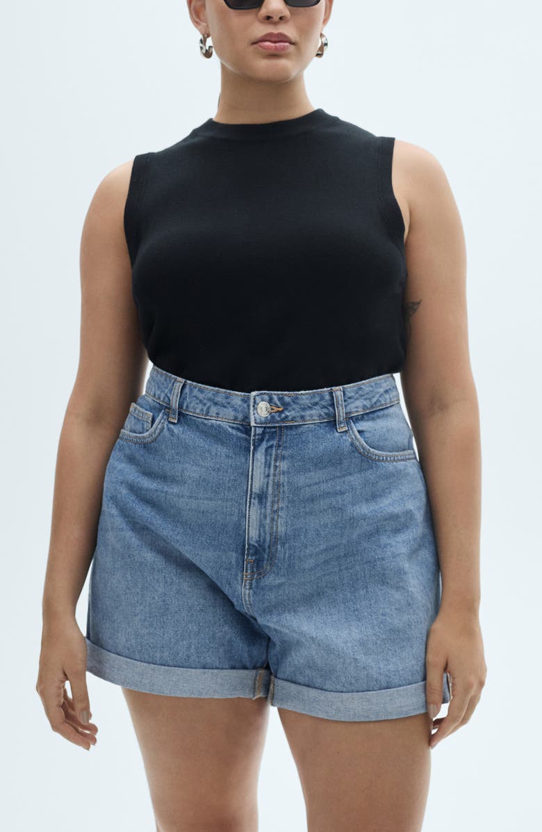 MANGO High Waist Denim Mom Shorts, Alternate, color,