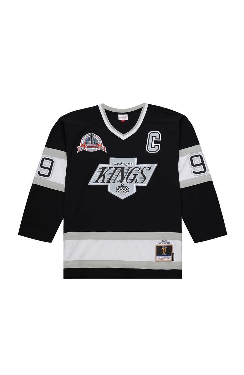 Mitchell & Ness Men's Mitchell & Ness Wayne Gretzky Black Los Angeles Kings Big & Tall 1992/93 Blue Line 2.0 Jersey, Alternate, color,