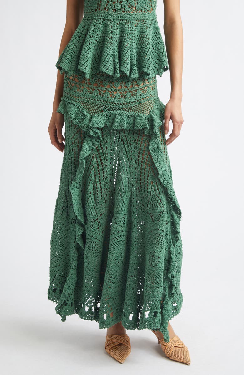 Ulla Johnson Floretta Crochet Maxi Skirt, Main, color, Sea Glass