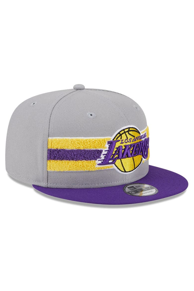 Men's New Era Gray Los Angeles Lakers Chenille Band 9FIFTY Snapback Hat, Alternate, color, Gray