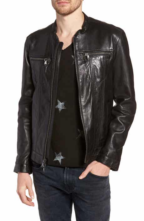 Band Collar Leather Jacket
