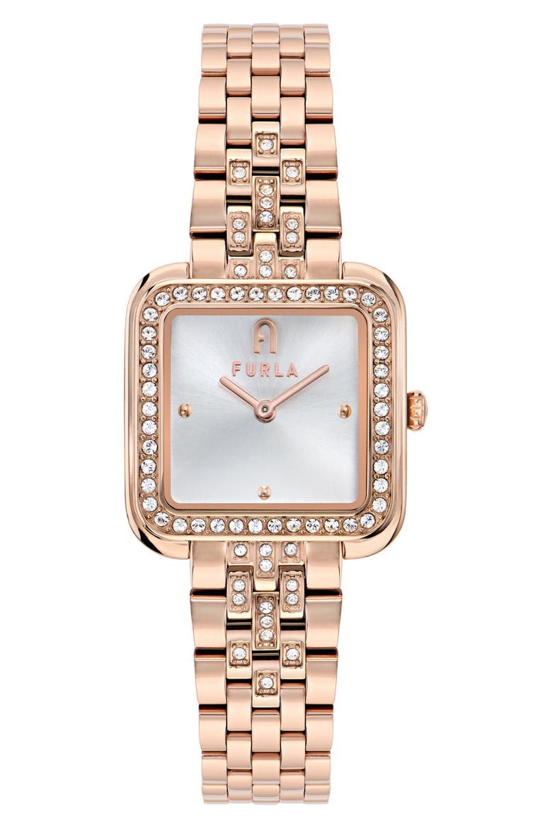 Heritage Crystal Square Rose Gold Tone Bracelet Watch, 27.5mm, Main, color, ROSE GOLD-TONE