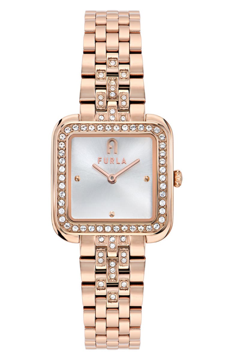 Furla Heritage Crystal Square Rose Gold Tone Bracelet Watch, 27.5mm, Main, color, Rose Gold-Tone