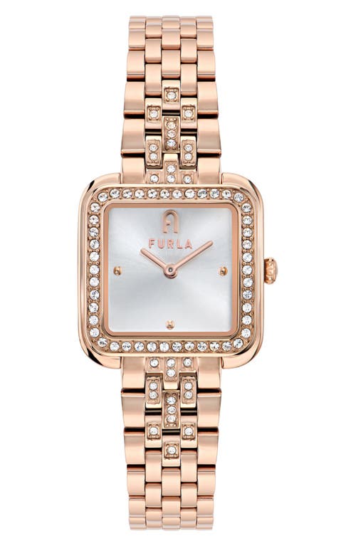 Furla Heritage Crystal Square Rose Gold Tone Bracelet Watch, 27.5mm In Gold