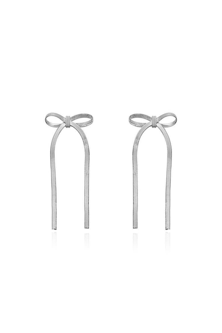 Herringbone Bow Earrings, Alternate, color, Sterling Silver