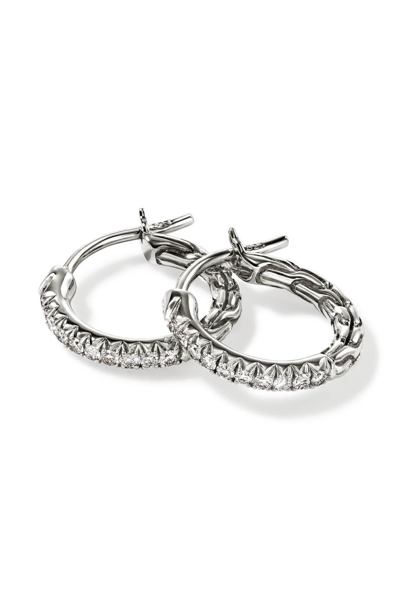 JH Essentials Pavé Hoop Earrings, Sterling Silver, Diamonds, 13mm, Main, color, SILVER/ DIAMONDS