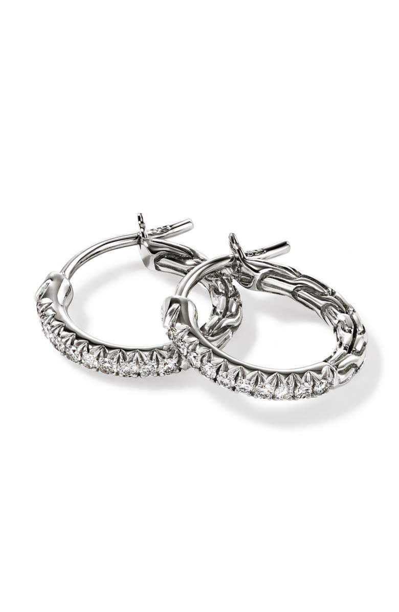 John Hardy JH Essentials Pavé Hoop Earrings, Sterling Silver, Diamonds, 13mm, Main, color, Silver/ Diamonds