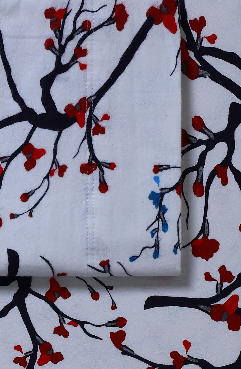AZORES HOME Emilia Tree Cotton Flannel Sheet Set, Alternate, color, White Multi