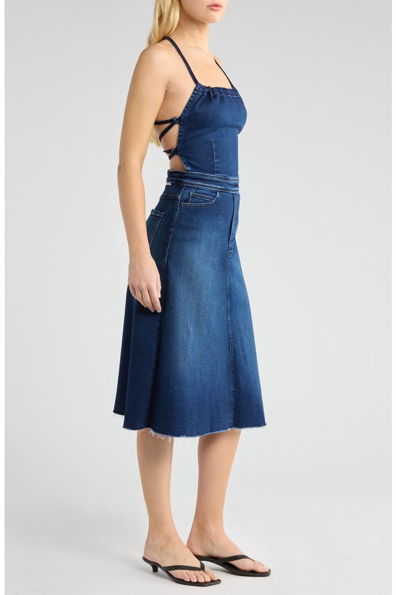 The Back Raw Hem Denim Midi Dress, Alternate, color, HOMECOMING HIGH
