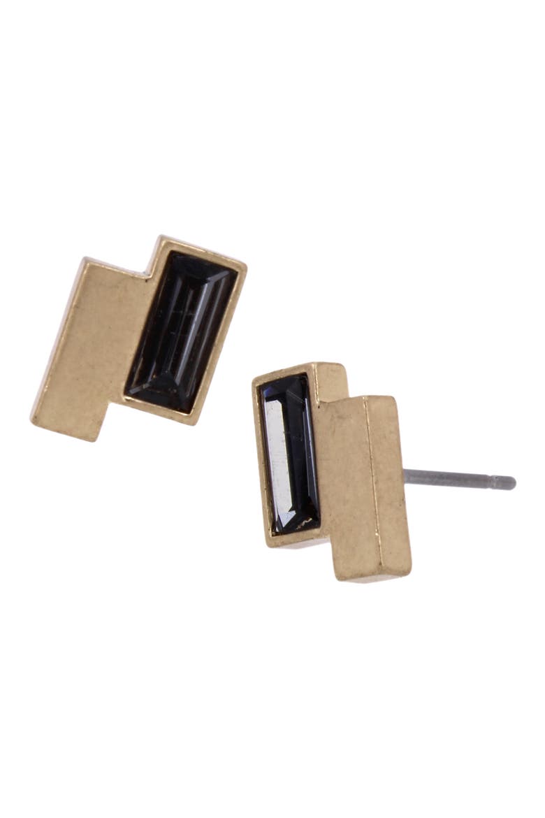 Baguette Stud Earrings, Main, color, WARM BRASS