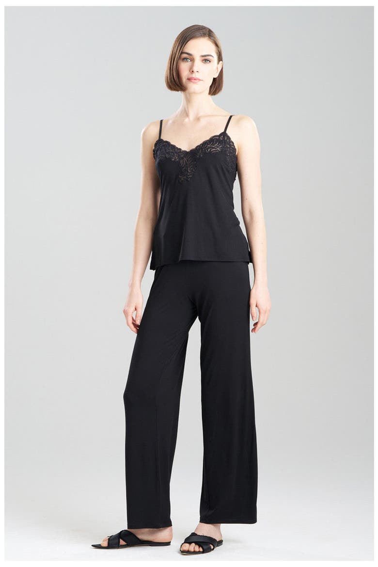 Feathers Essentials Lenzing Ecovero Viscose Lace Cami PJ, Main, color, BLACK