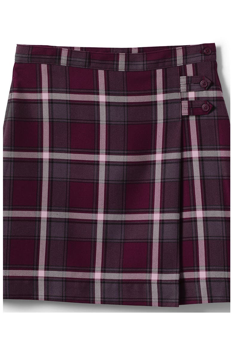 School Uniform Girls Slim Side Pleat Plaid Skort Above Knee, Alternate, color, Burgundy/Gray Plaid