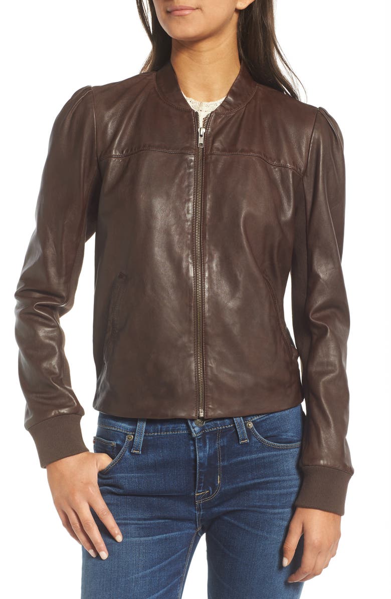 Hinge Shrunken Leather Bomber Jacket, Alternate, color, 