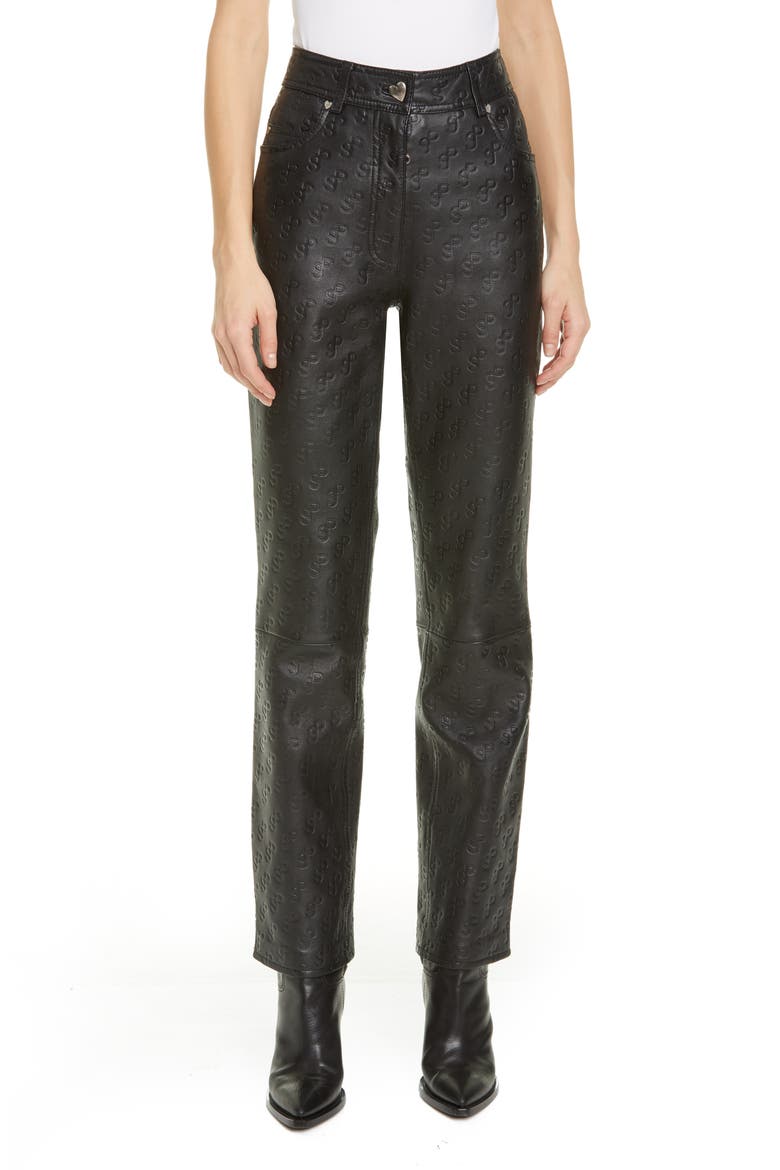 Rosita Monogram Leather Pants, Main, color, BLACK