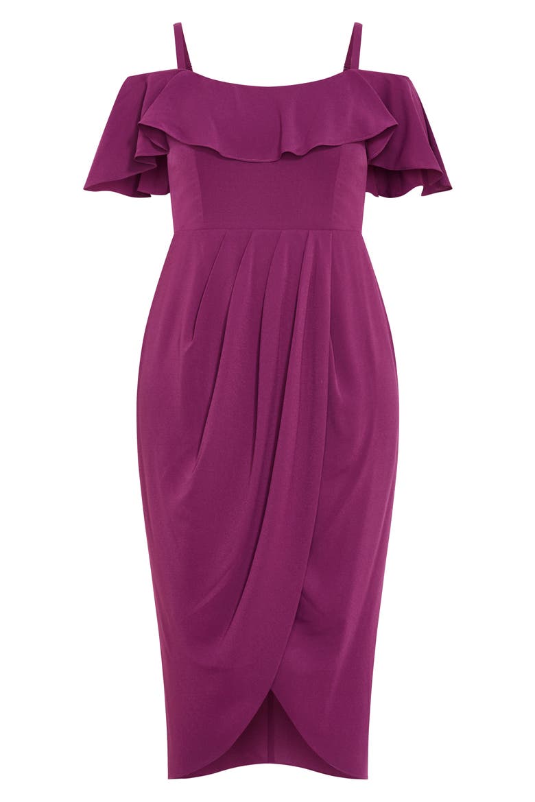 Flirtation Ruffle Off the Shoulder Cocktail Dress, Alternate, color, CERISE