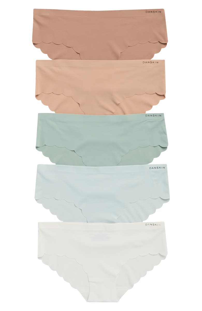 Danskin 5-Pack Laser Cut Scallop Edge Hipster Briefs, Main, color, Spring Valley/ Zen Garden