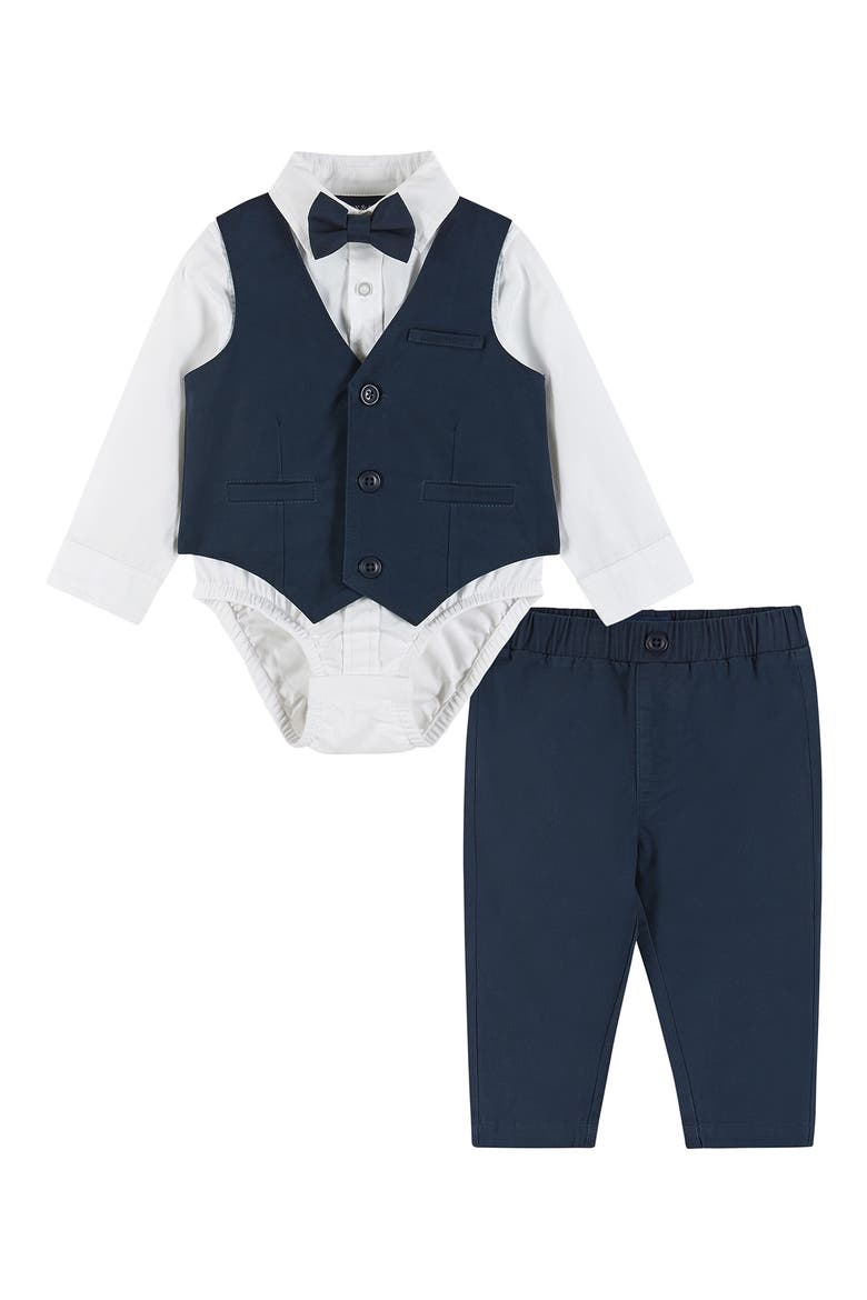 Vest, Button-Up Bodysuit, Pants & Bow Tie Set, Main, color, NAVY