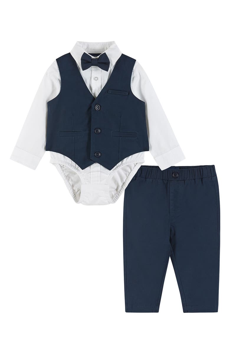 Andy & Evan Vest, Button-Up Bodysuit, Pants & Bow Tie Set, Main, color, Navy