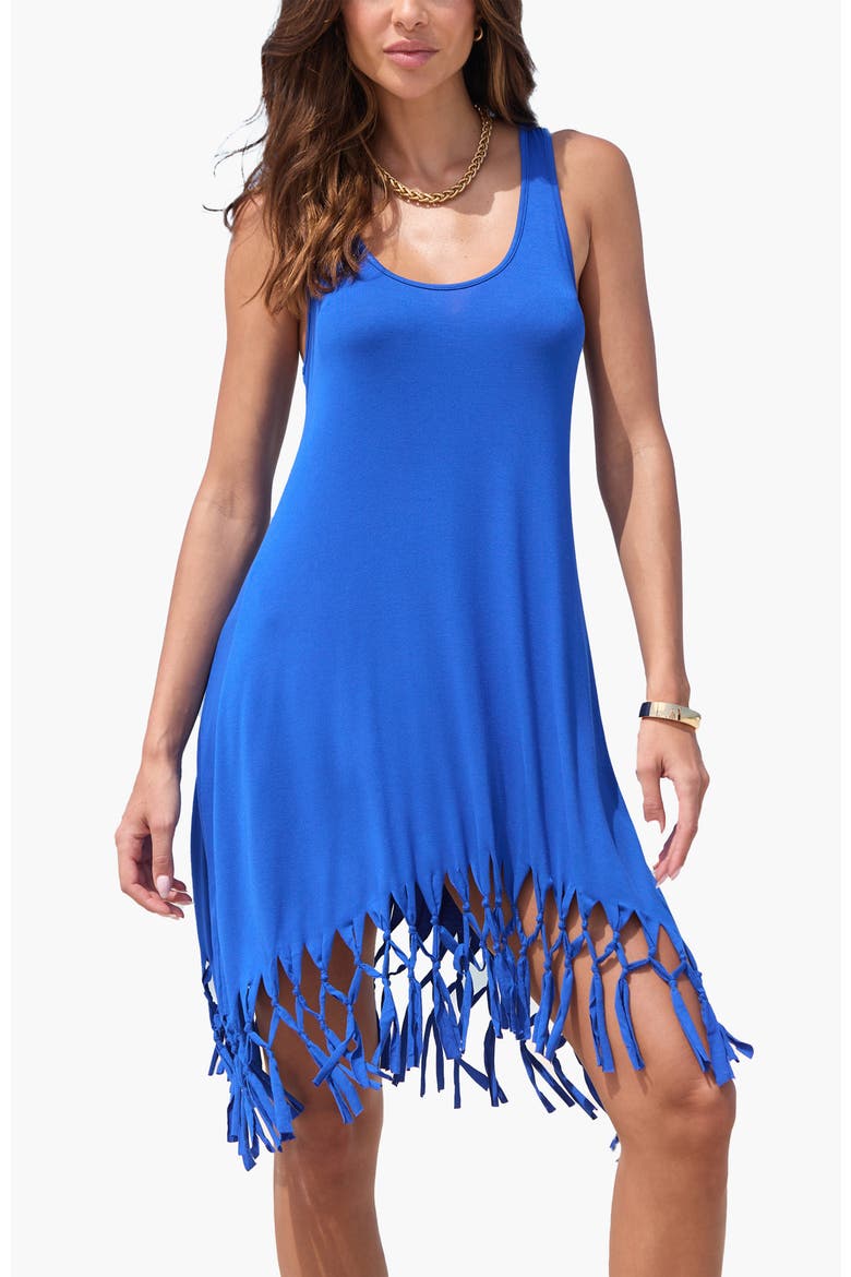 Fringe Hem Beach Dress, Main, color, Royal Blue