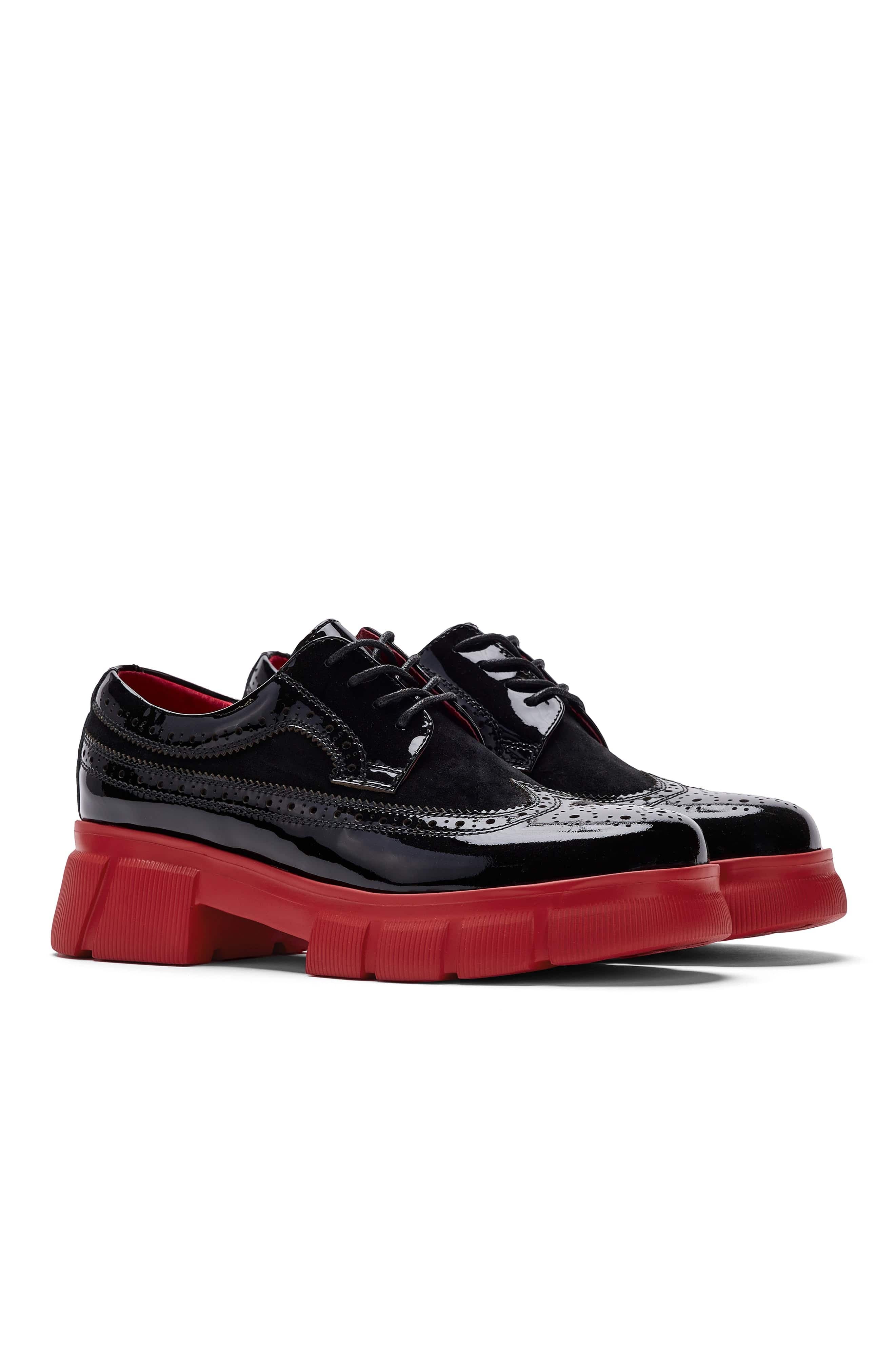 MARC NOLAN Ms. Alexander Leather Lug Wingtip Derby, Alternate, color, Black/Red