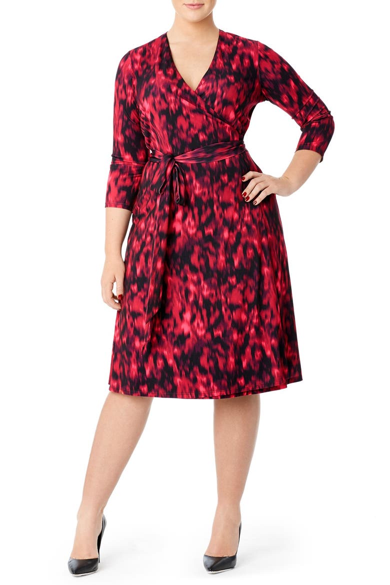 Print Jersey Wrap Dress, Main, color, CRIMSON WATERMARK