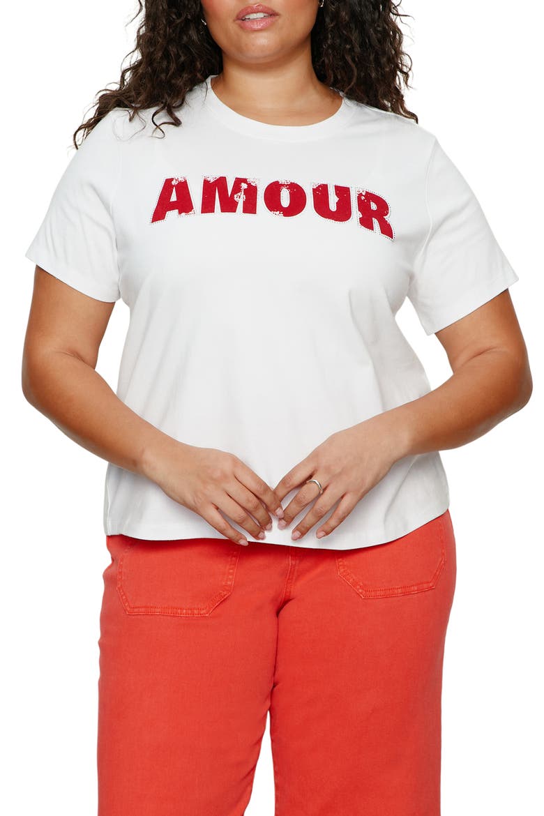 Embellished Organic Cotton Graphic T-Shirt, Main, color, WHITE/ CHERRY LACQUER