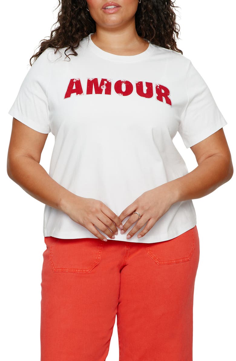 Sanctuary Embellished Organic Cotton Graphic T-Shirt, Main, color, White/ Cherry Lacquer