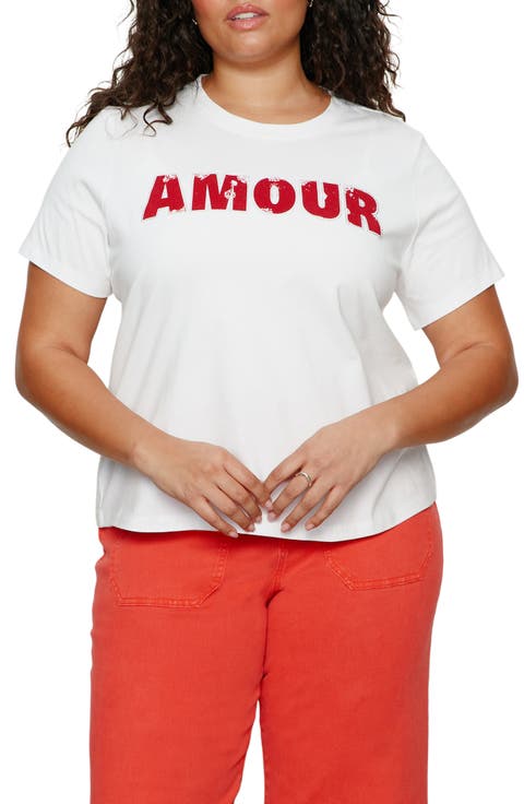 Embellished Organic Cotton Graphic T-Shirt (Plus)