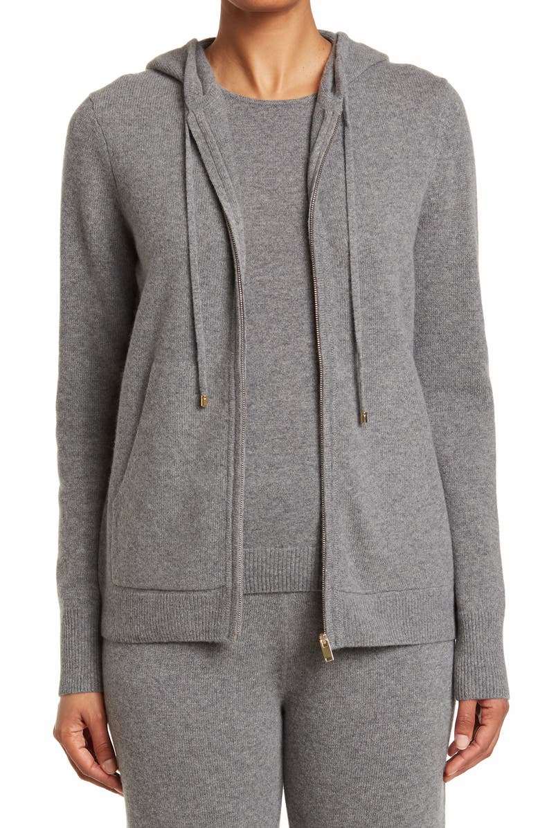 St. John Collection Hooded Zip Front Wool Blend Cardigan, Main, color,