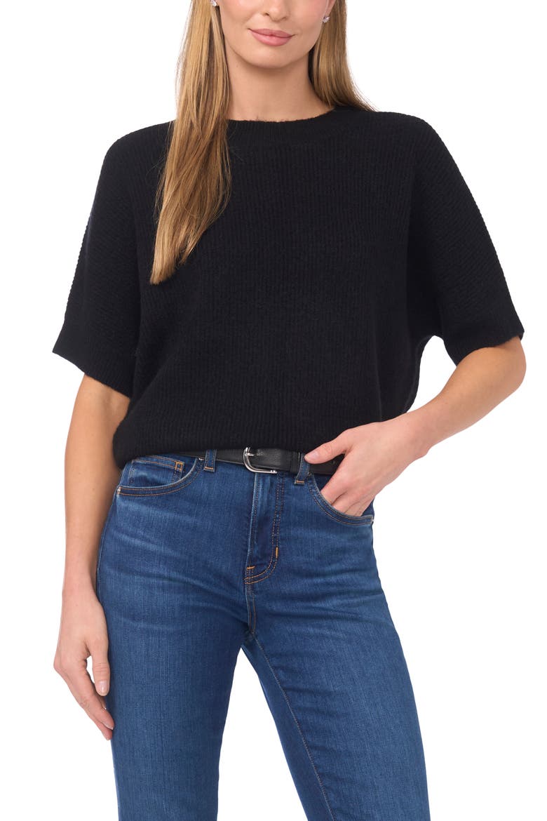 Short Sleeve Sweater, Main, color, RICH BLACK