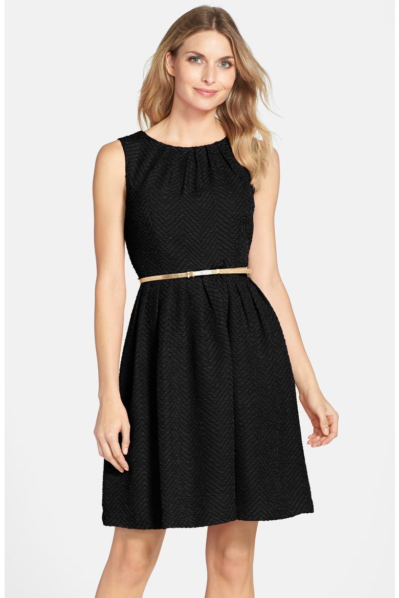 Knit Fit & Flare Dress, Main, color, BLACK