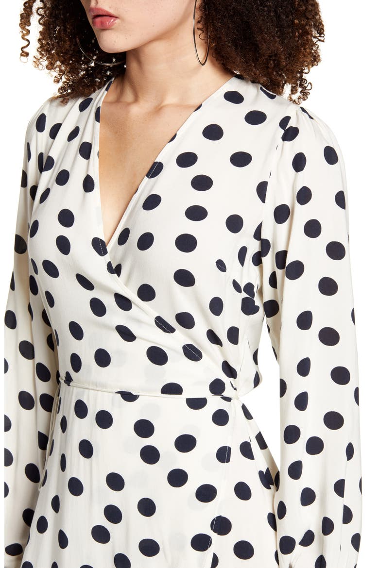 VERO MODA Kayla Long Sleeve Midi Wrap Dress, Alternate, color, BIRCH WITH SALUTE DOT