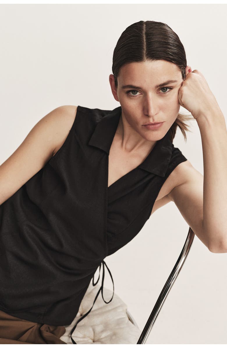 H&M Linen-blend Wrap Top, Alternate, color, Black