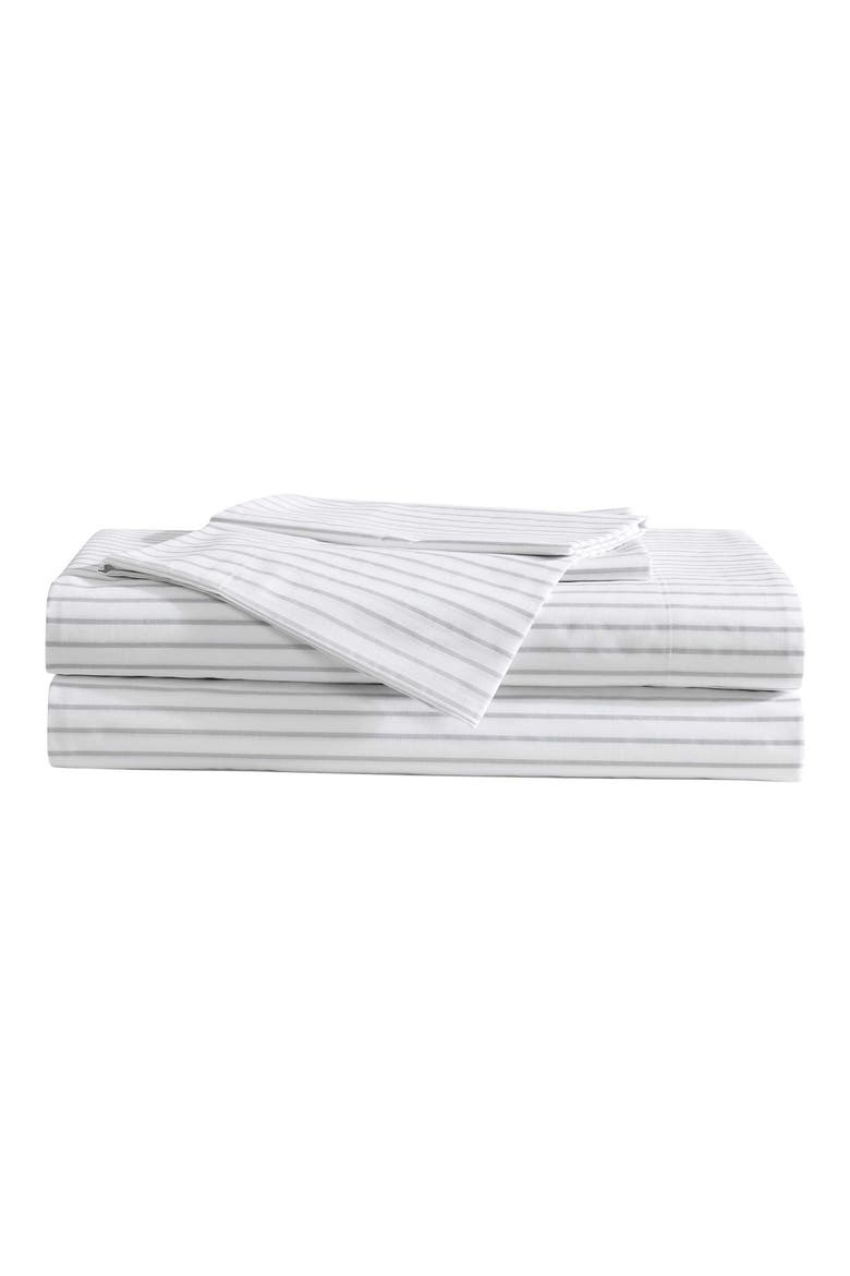 Arden Stripe 200 Thread Count Cotton Percale Twin Sheet Set, Main, color, GREY