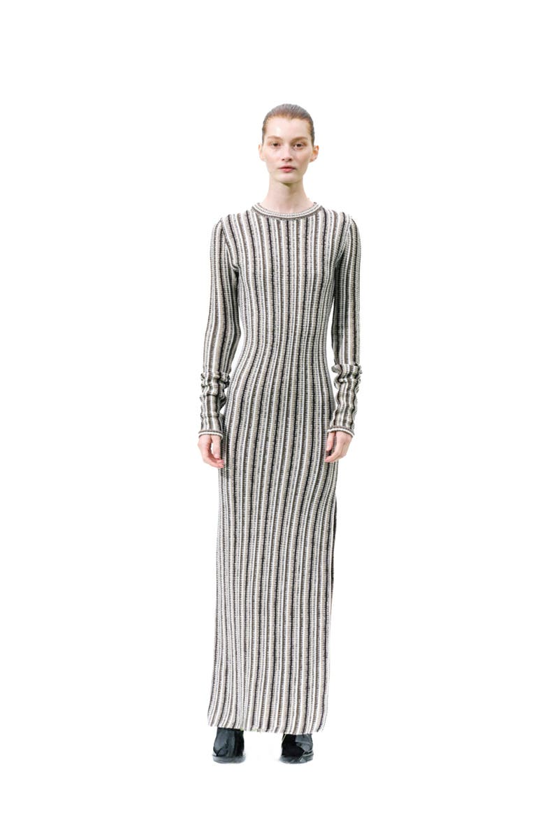 Labeca London Juniper Backless Striped Wool Maxi Dress, Main, color, Black