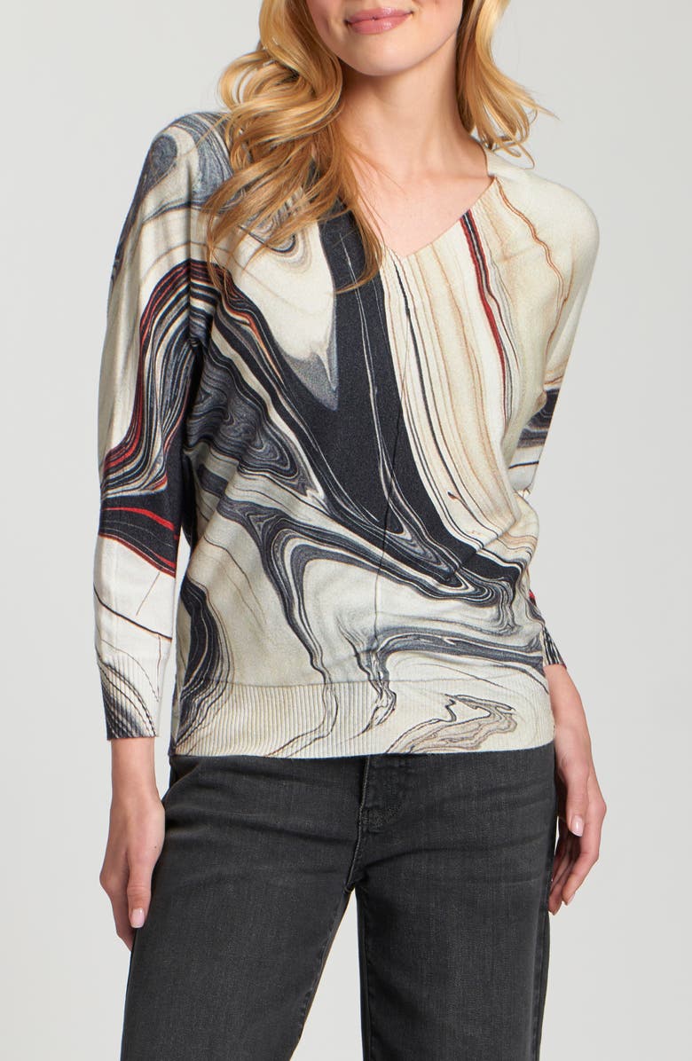 APNY Sunset Marble Print V-Neck Sweater, Main, color,