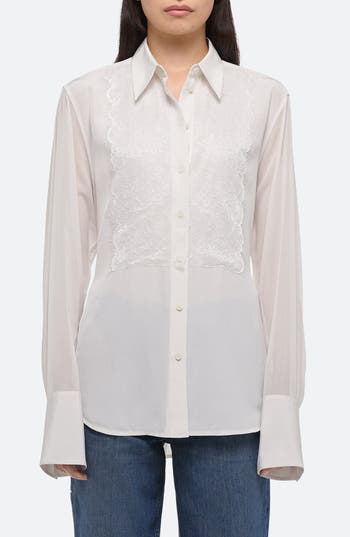 Helmut Lang Mixed Media Lace Button-up Shirt
